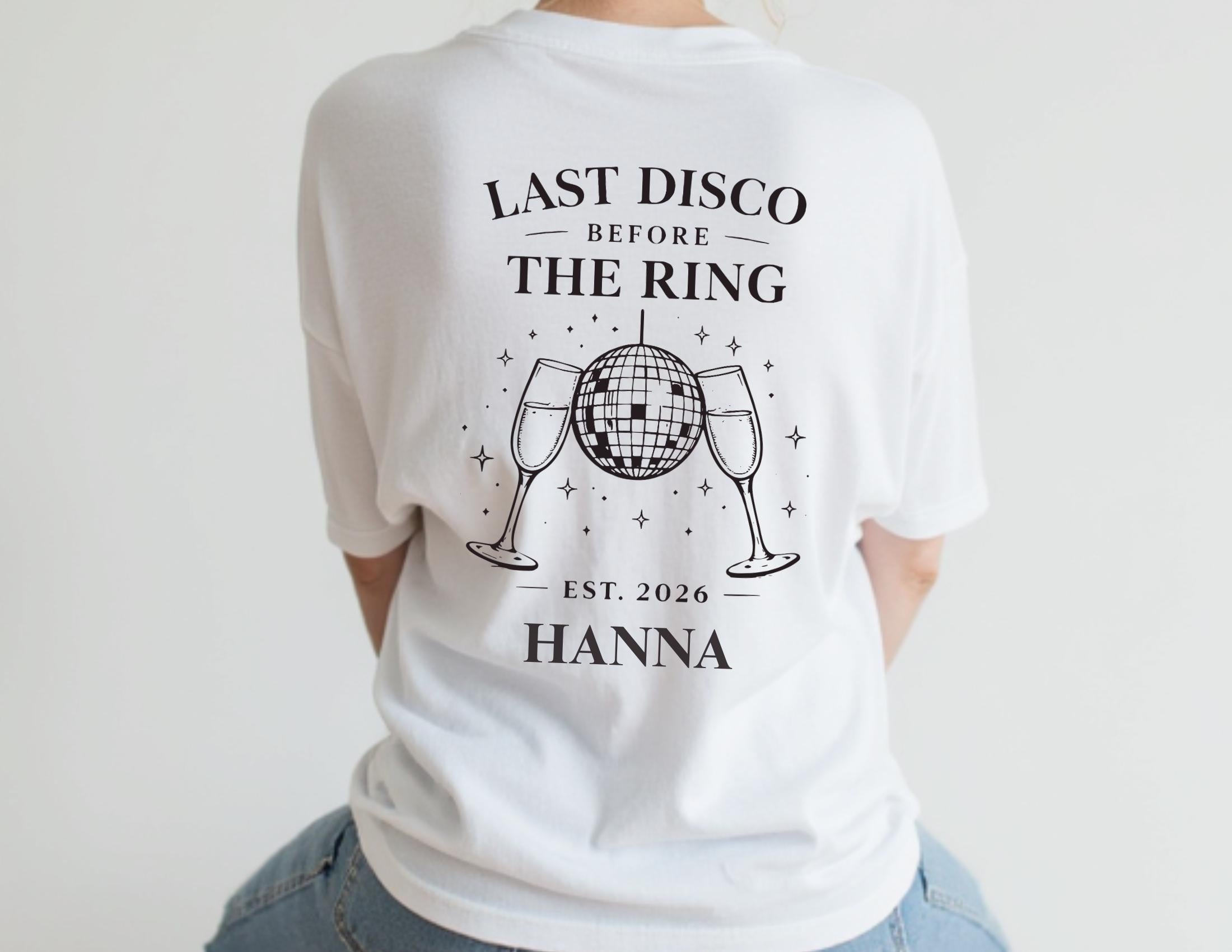 Braut- und JGA-Team T-Shirt | personalisiert mit Namen & Jahreszahl | Last Disco before the ring