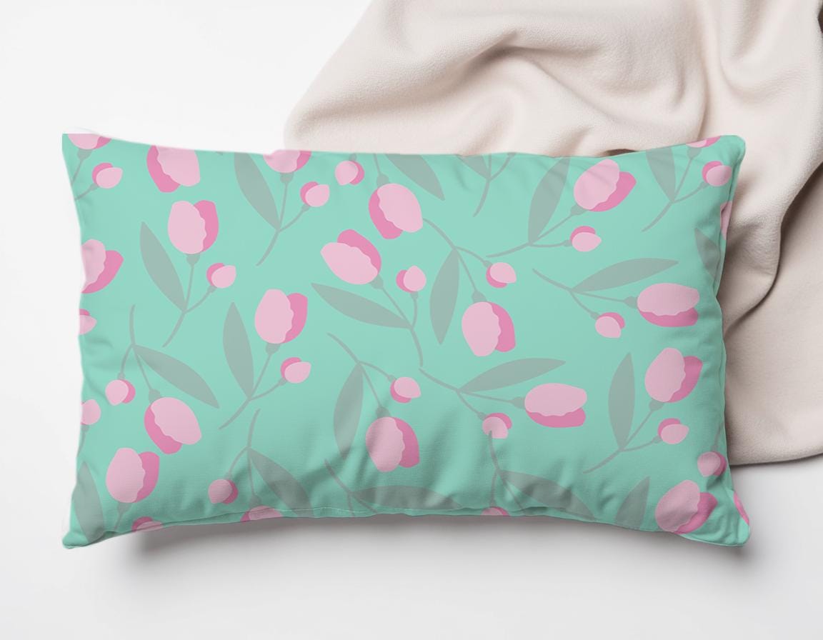 Blumenkissen Tulpen 50 x 35 cm inklusive Füllung | Baumwollkissen | Frühlingsdeko Wohnzimmer | Frühlings Dekokissen | Kissen rechteckig,