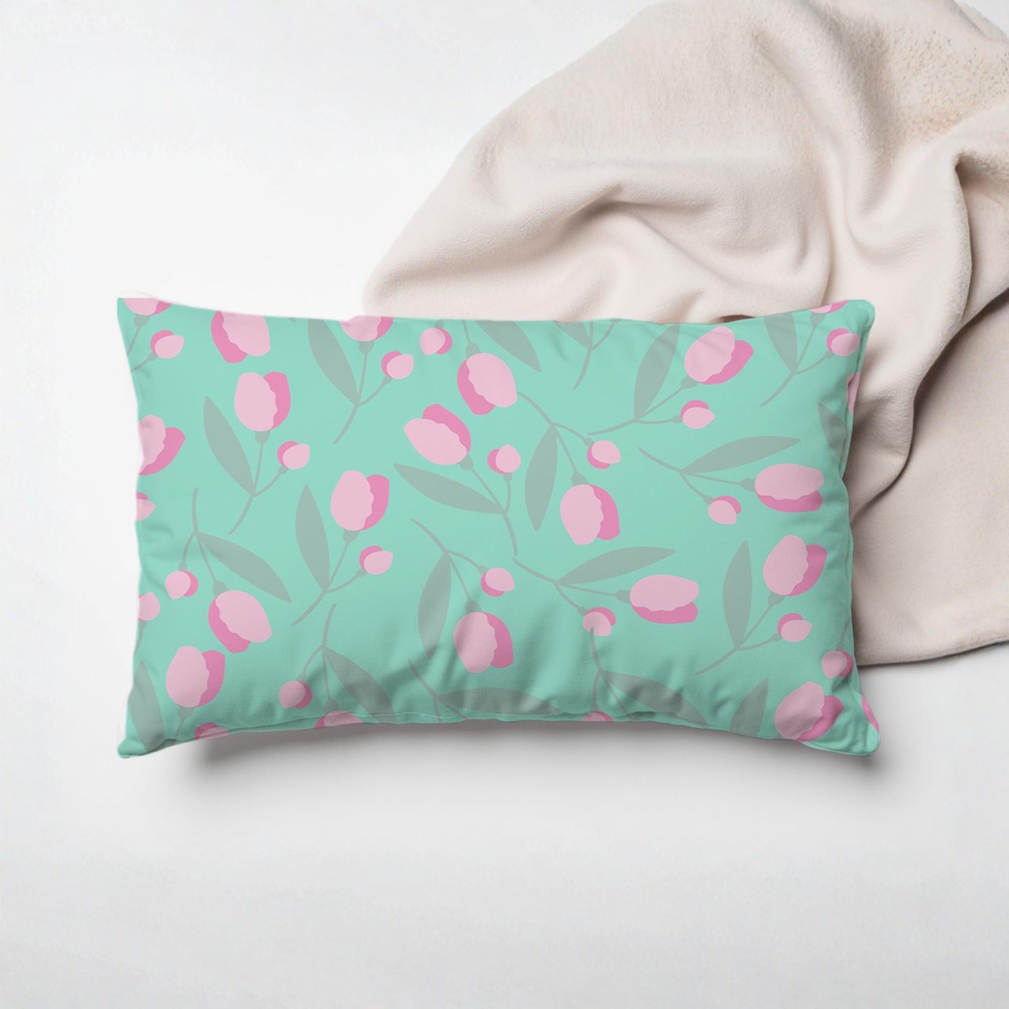 Blumenkissen Tulpen 50 x 35 cm inklusive Füllung | Baumwollkissen | Frühlingsdeko Wohnzimmer | Frühlings Dekokissen | Kissen rechteckig,