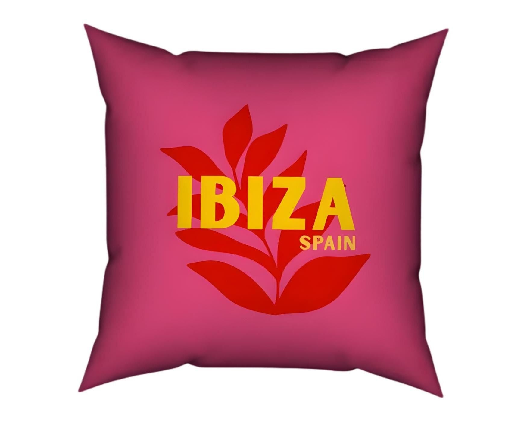 Ibiza Kissen pink mit Füllung | Samtkissen Ibiza Spain | bunte Sommer Deko | Boho Statement Kissen floral | Geschenk Ibiza Lover
