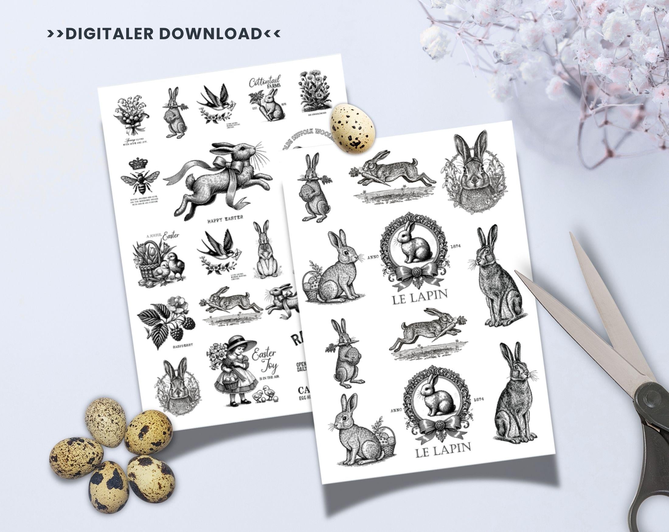 Oster Kerzen DIY | 30 Sticker im Vintage Look | für Wasserschiebefolie | digitaler download