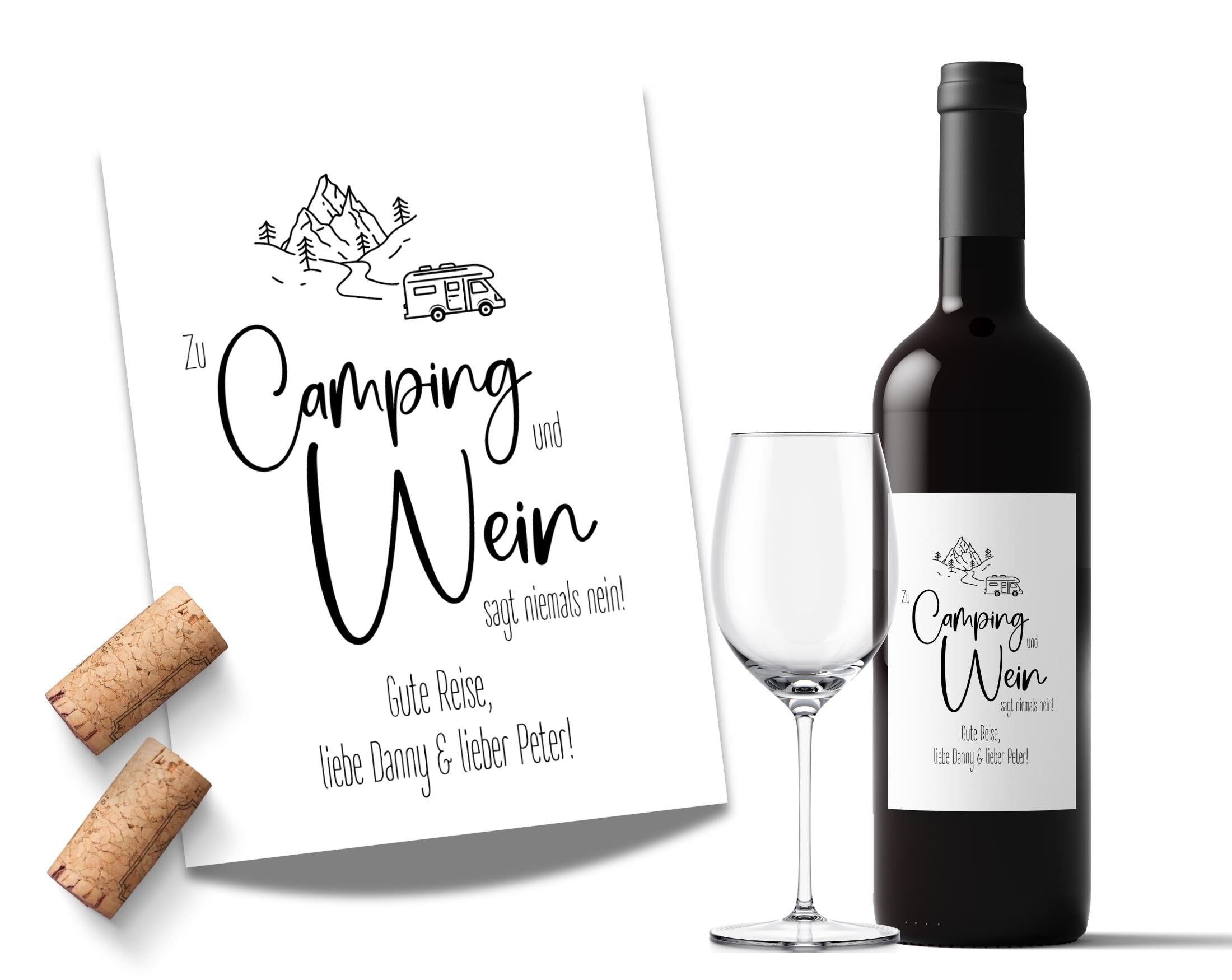 Personalisiertes Weinflaschen Etikett | Geschenk Camper Camping Wein | Caravan | Weinflasche Sticker mit Namen | diverse Motive