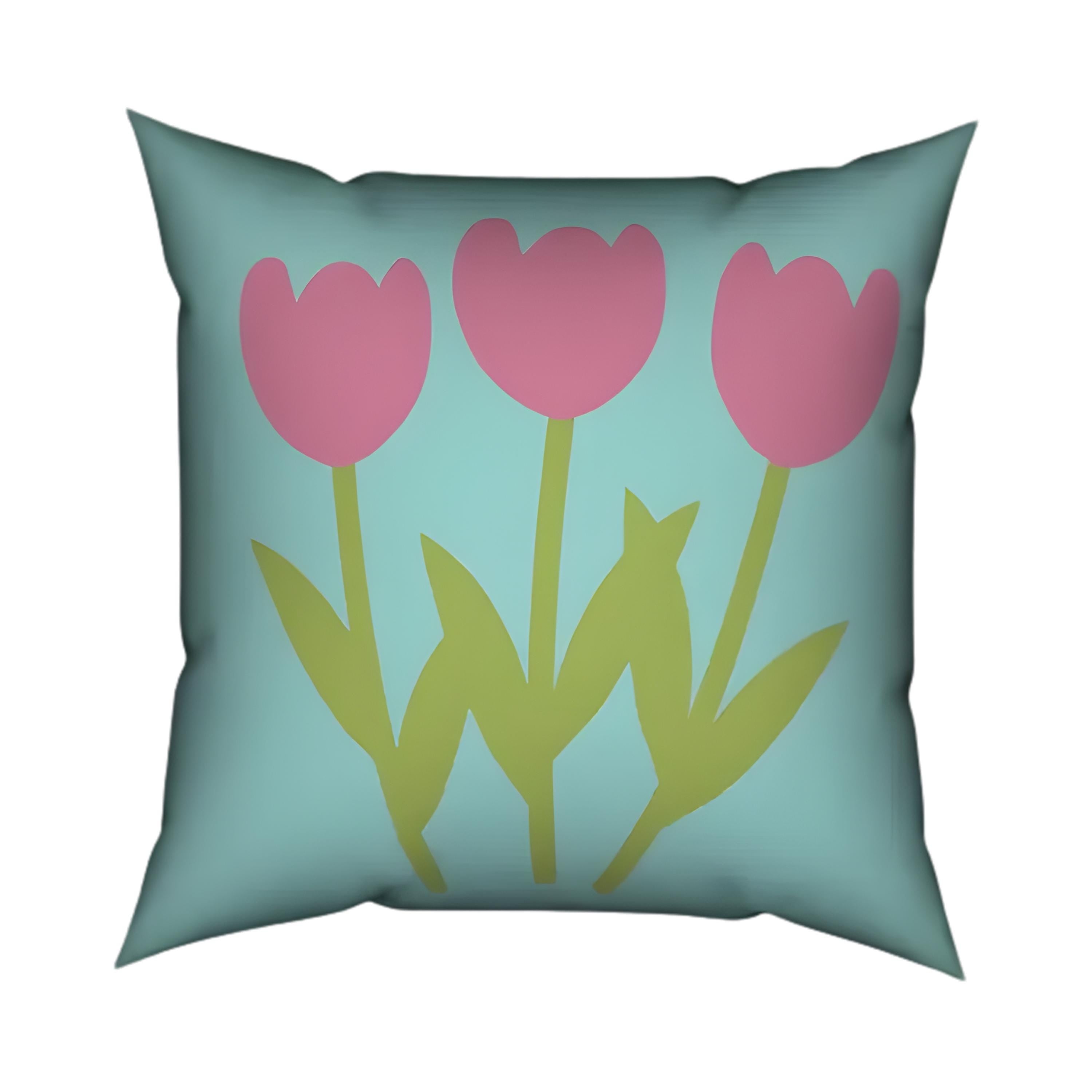 Frühlingskissen Tulpen türkis pink | Dekokissen Frühling modern | Kissen Blumen Design | Wohnzimmer Deko | Baumwoll Blumenkissen mit Füllung
