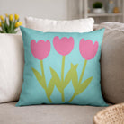 Frühlingskissen Tulpen türkis pink | Dekokissen Frühling modern | Kissen Blumen Design | Wohnzimmer Deko | Baumwoll Blumenkissen mit Füllung