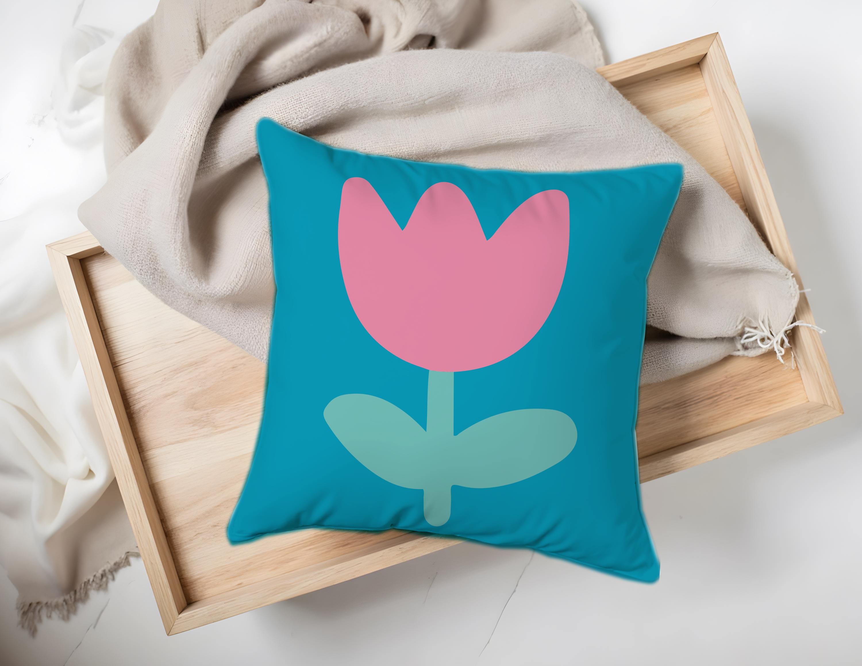 Frühlingskissen Tulpen türkis pink | Dekokissen Frühling modern | Kissen Blumen Design | Wohnzimmer Deko | Baumwoll Blumenkissen mit Füllung