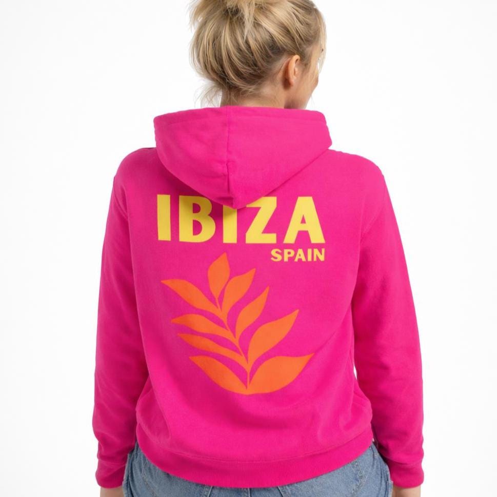 Ibiza Hoodie Pink Floral | Sommer Vibes Hoodie mit Print | Urlaub Outfit | Geschenk für Freundin