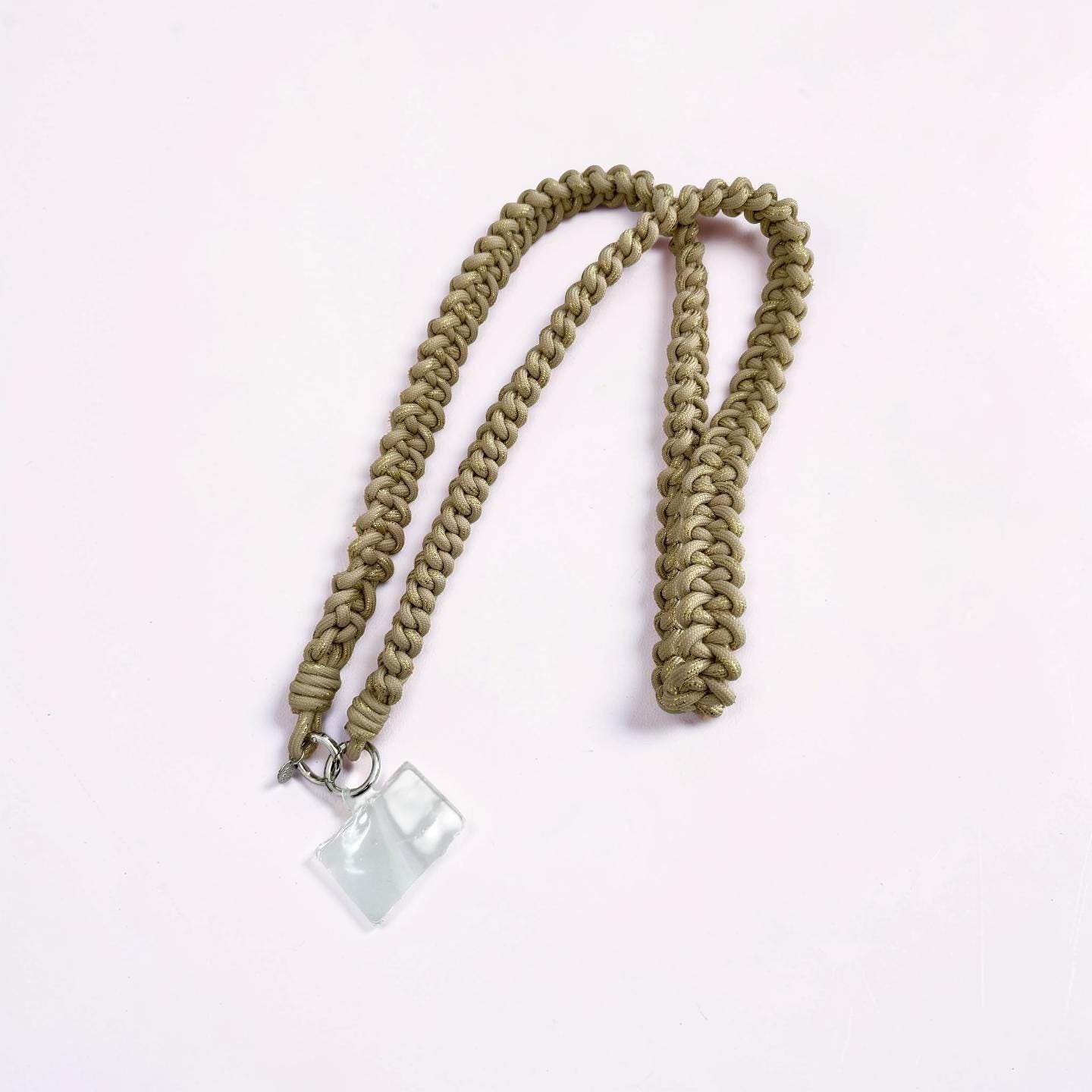 Makramee Handygurt dick beige mit Goldfäden | geflochtene Handy Kordel | Phone Strap Boho – Handykette | stylisch & stabil