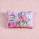 Besticktes Kissen rosa 50x30 cm | florales Dekokissen mit Stickerei | Boho Kissen bunt | Zierkissen Baumwolle | Geschenkidee