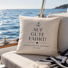 Outdoor Kissen wasserabweisend | Maritimes Dekokissen „Auf gute Fahrt“ | wetterfest | Boot Deko | Geschenk Segeln | personalisierbar | 40x40