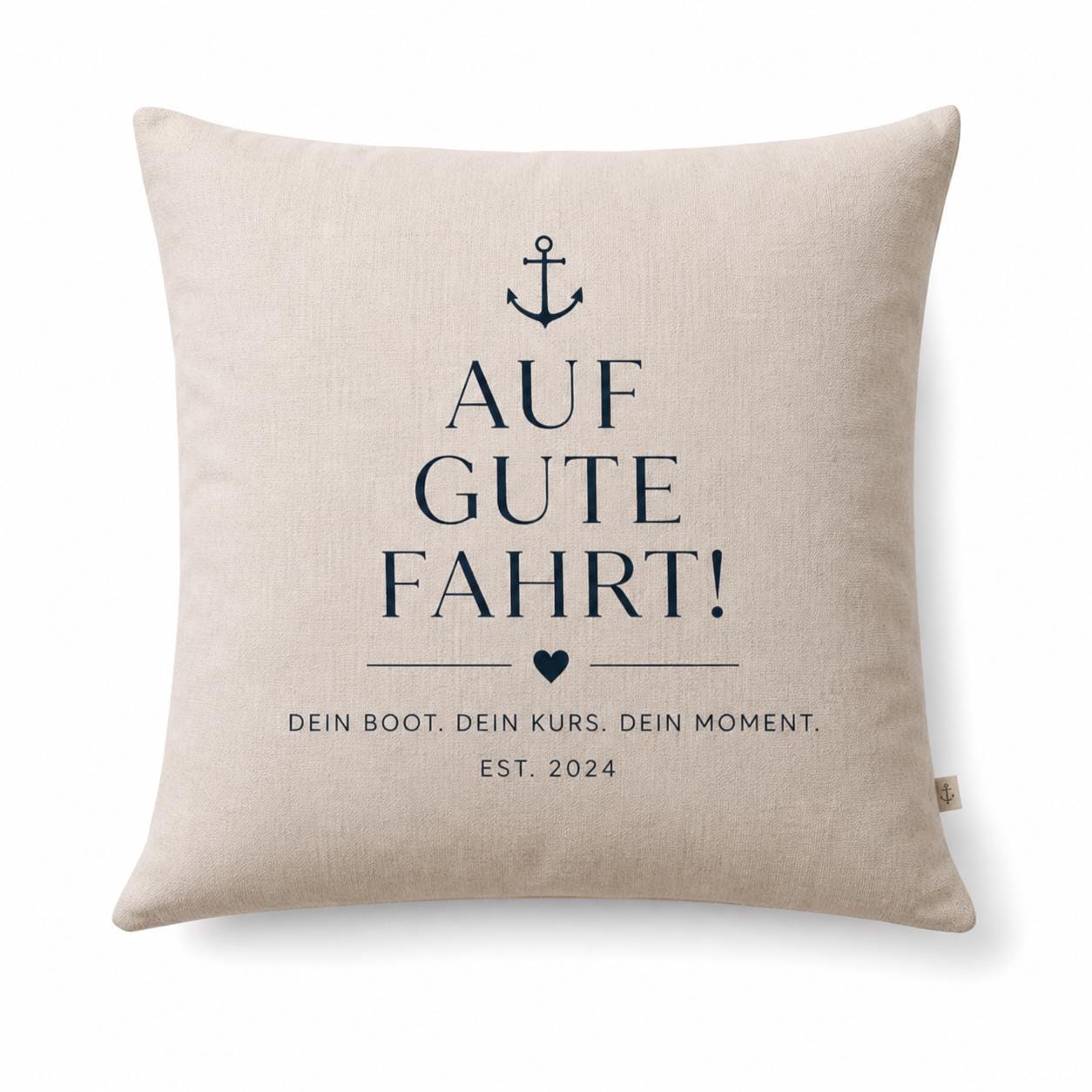 Outdoor Kissen wasserabweisend | Maritimes Dekokissen „Auf gute Fahrt“ | wetterfest | Boot Deko | Geschenk Segeln | personalisierbar | 40x40