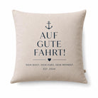 Outdoor Kissen wasserabweisend | Maritimes Dekokissen „Auf gute Fahrt“ | wetterfest | Boot Deko | Geschenk Segeln | personalisierbar | 40x40