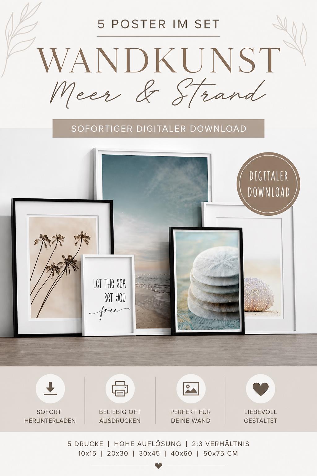 Poster Serie Sanddollar als 5er Set | Digitaler Download | 5 Poster (diverse Formate)