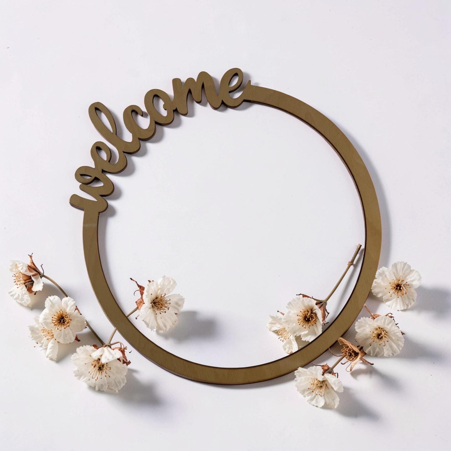 Holzkranz „Welcome“ – Bastelrohling für Trockenblumen | Türkranz DIY | Holzring für individuelle Deko | 25 cm