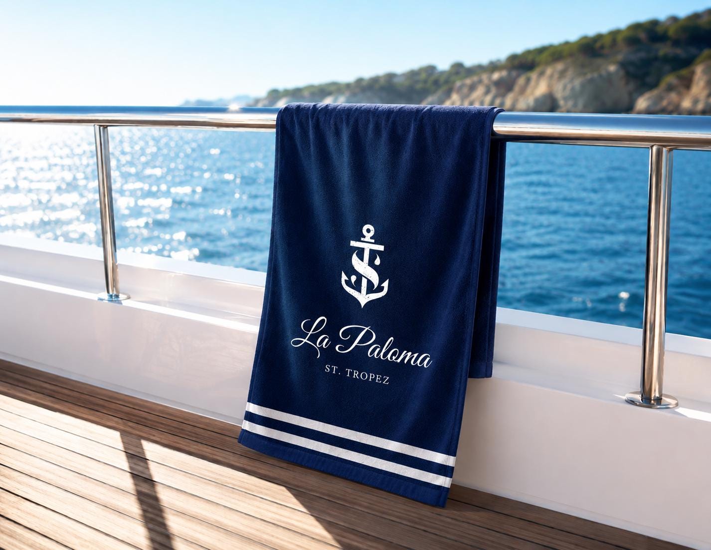 Personalisiertes Bootshandtuch mit Bootsname | Yacht Handtuch | Geschenk Bootsbesitzer | Maritime Badehandtücher 3 Größen | 3 Designs