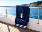 Personalisiertes Bootshandtuch mit Bootsname | Yacht Handtuch | Geschenk Bootsbesitzer | Maritime Badehandtücher 3 Größen | 3 Designs
