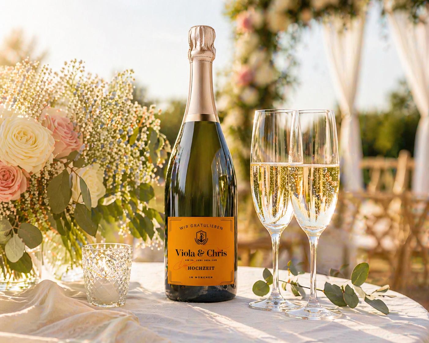 Personalisiertes Etikett Champagnerflasche | Hochzeit, Verlobung, Abitur, Schwangerschaft, Paten fragen | Flaschenetikett Ankündigung Geburt