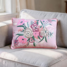 Besticktes Kissen rosa 50x30 cm | florales Dekokissen mit Stickerei | Boho Kissen bunt | Zierkissen Baumwolle | Geschenkidee