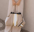 Neopren Tasche | Strandtasche | beige weiß gold | Streifen