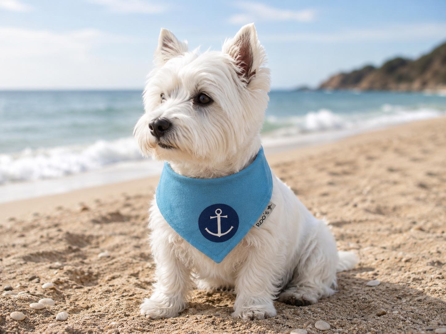 Maritimes Hundehalstuch mit Anker | dunkelblau mit türkis | Hunde Bandana aus Baumwolle | wird am Halsband befestigt