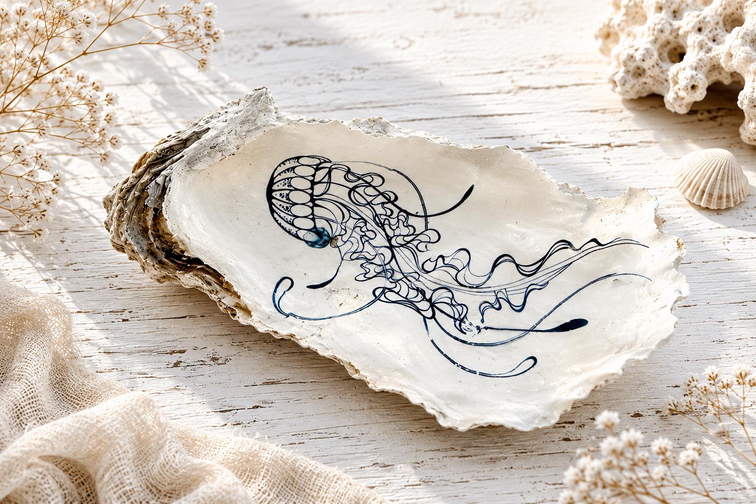 Austernschalen | Austern handgemalt | Schmuckschale | Trauringe | handbemalte Oyster | Ringschale