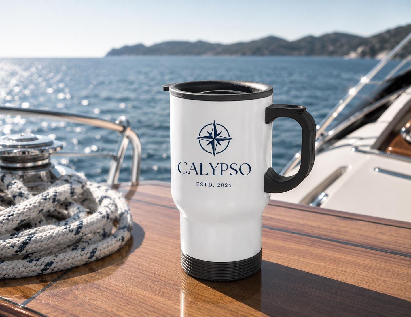 Personalisierbarer Thermobecher Boot & Yacht | Edelstahl Reisebecher maritime Geschenkidee | Segeln Camping Camper Kaffeebecher To Go