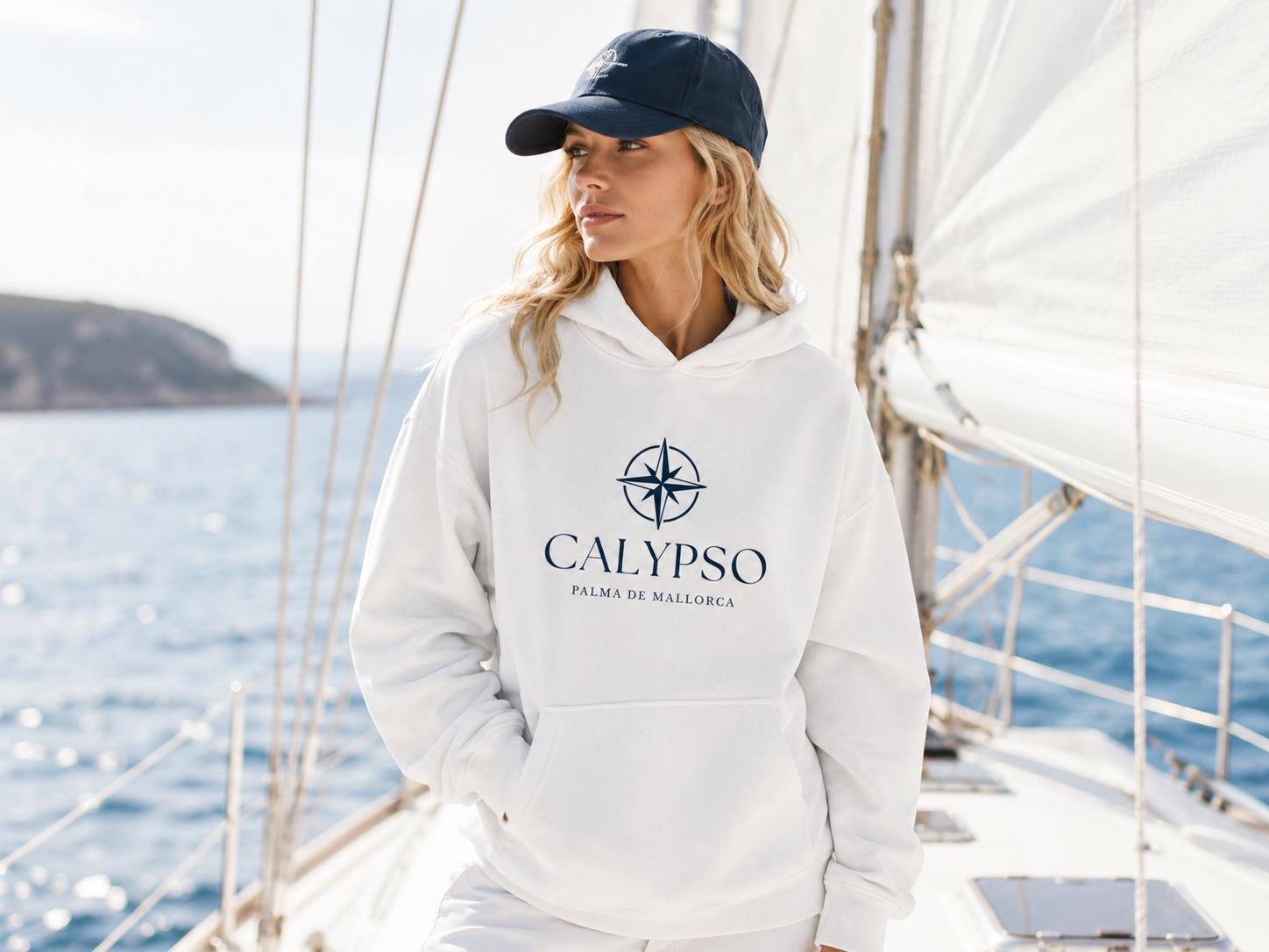 Personalisierter Oversized Hoodie mit Bootsname – Unisex Hoodie für Segler, Bootseigner & Yachtfans | blau oder weiß
