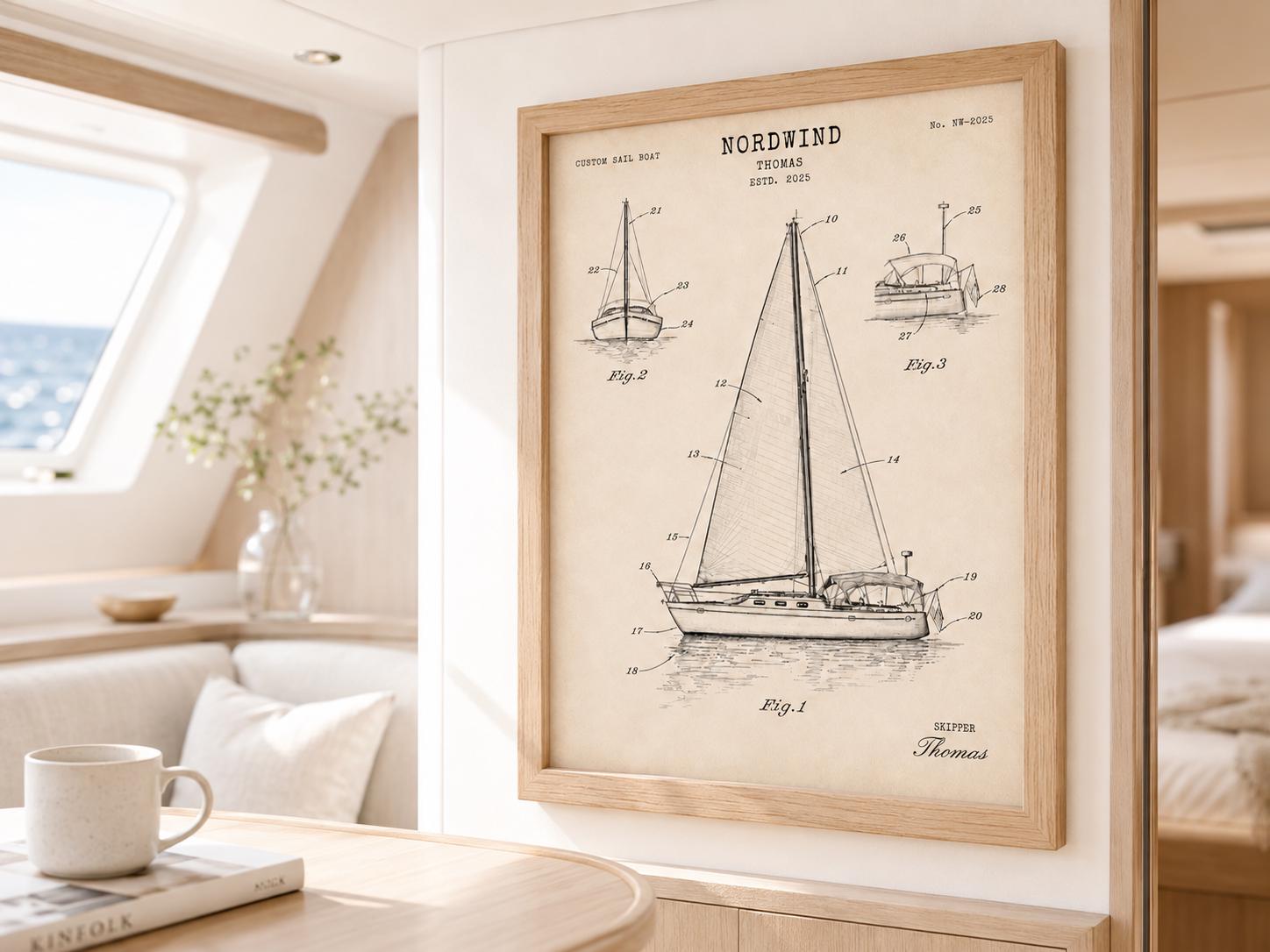 Personalisiertes Boot Poster nach Foto – Vintage Patent Poster deines eigenen Bootes, Geschenk für Skipper, Segler & Bootsbesitzer