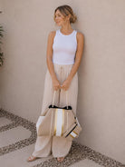 Neopren Tasche | Strandtasche | beige weiß gold | Streifen