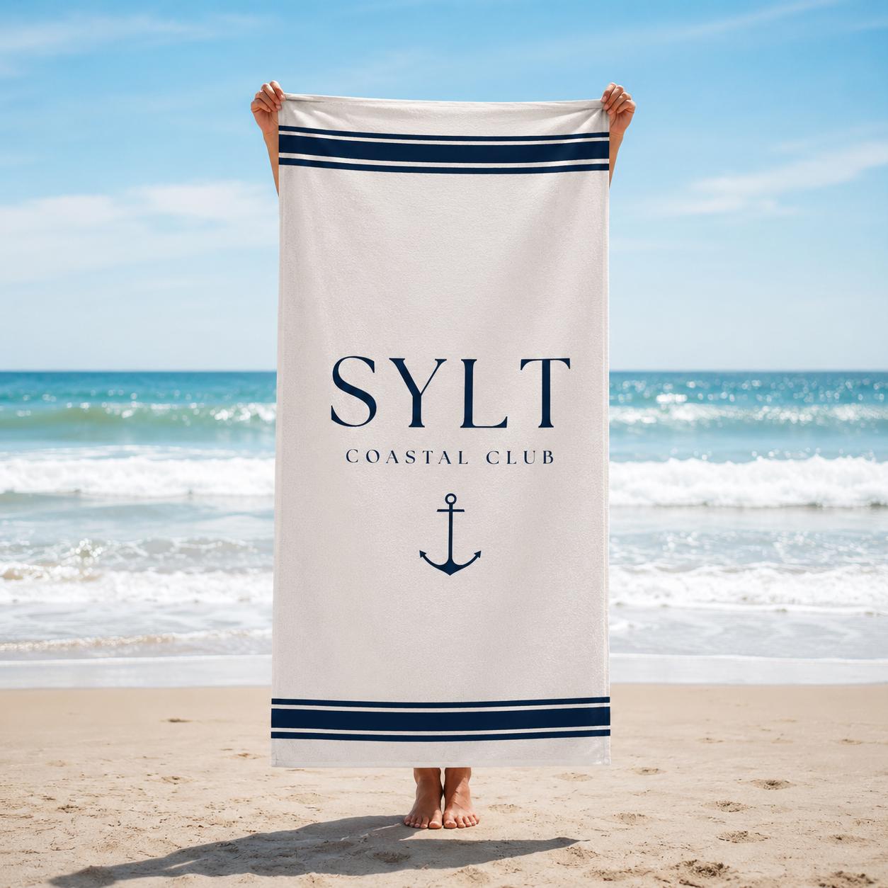 Beach Handtuch "Sylt" | beiges Badehandtuch mit Streifen und Anker | Maritime Badehandtücher in 3 Größen