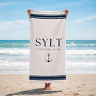 Beach Handtuch "Sylt" | beiges Badehandtuch mit Streifen und Anker | Maritime Badehandtücher in 3 Größen