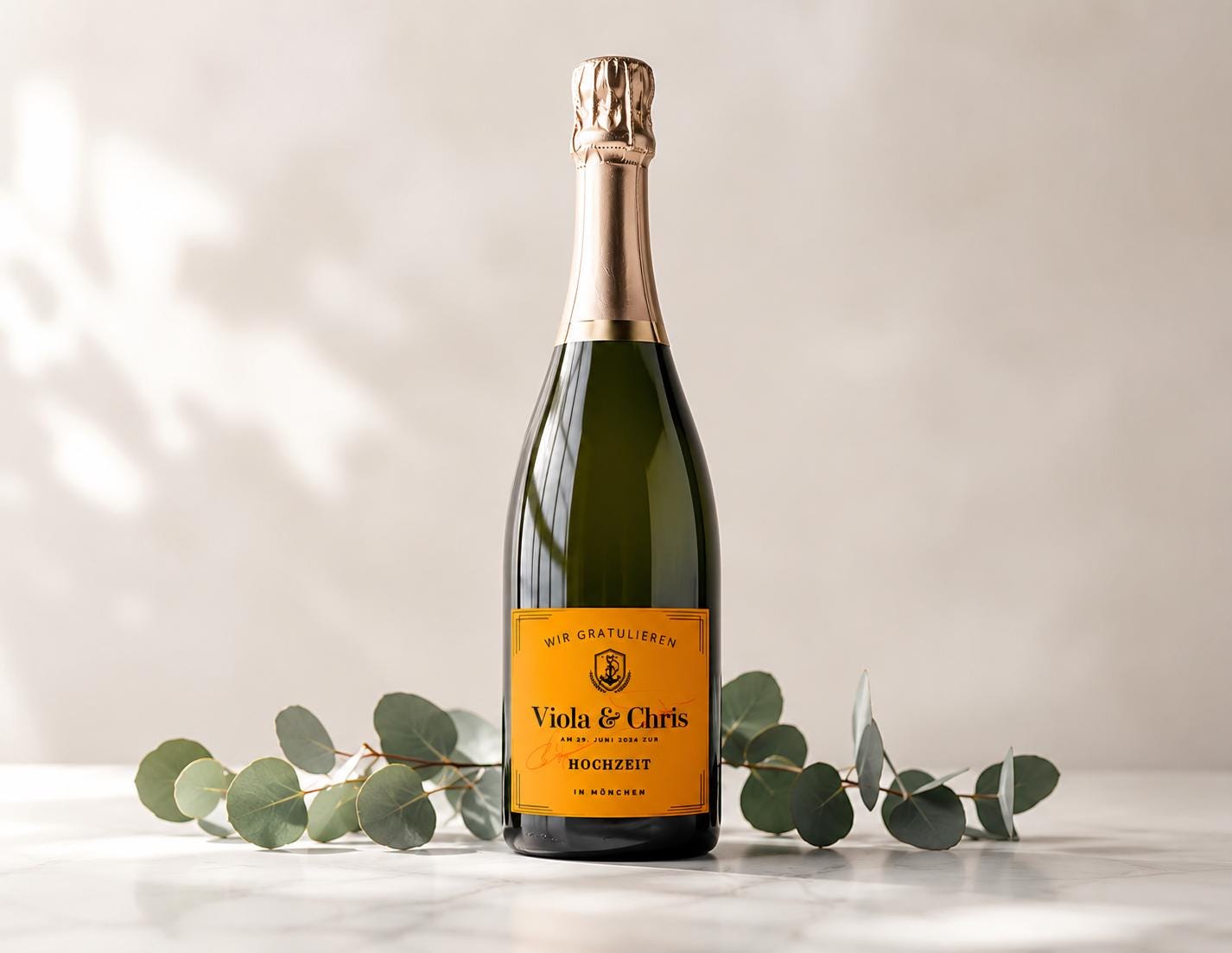 Personalisiertes Etikett Champagnerflasche | Hochzeit, Verlobung, Abitur, Schwangerschaft, Paten fragen | Flaschenetikett Ankündigung Geburt