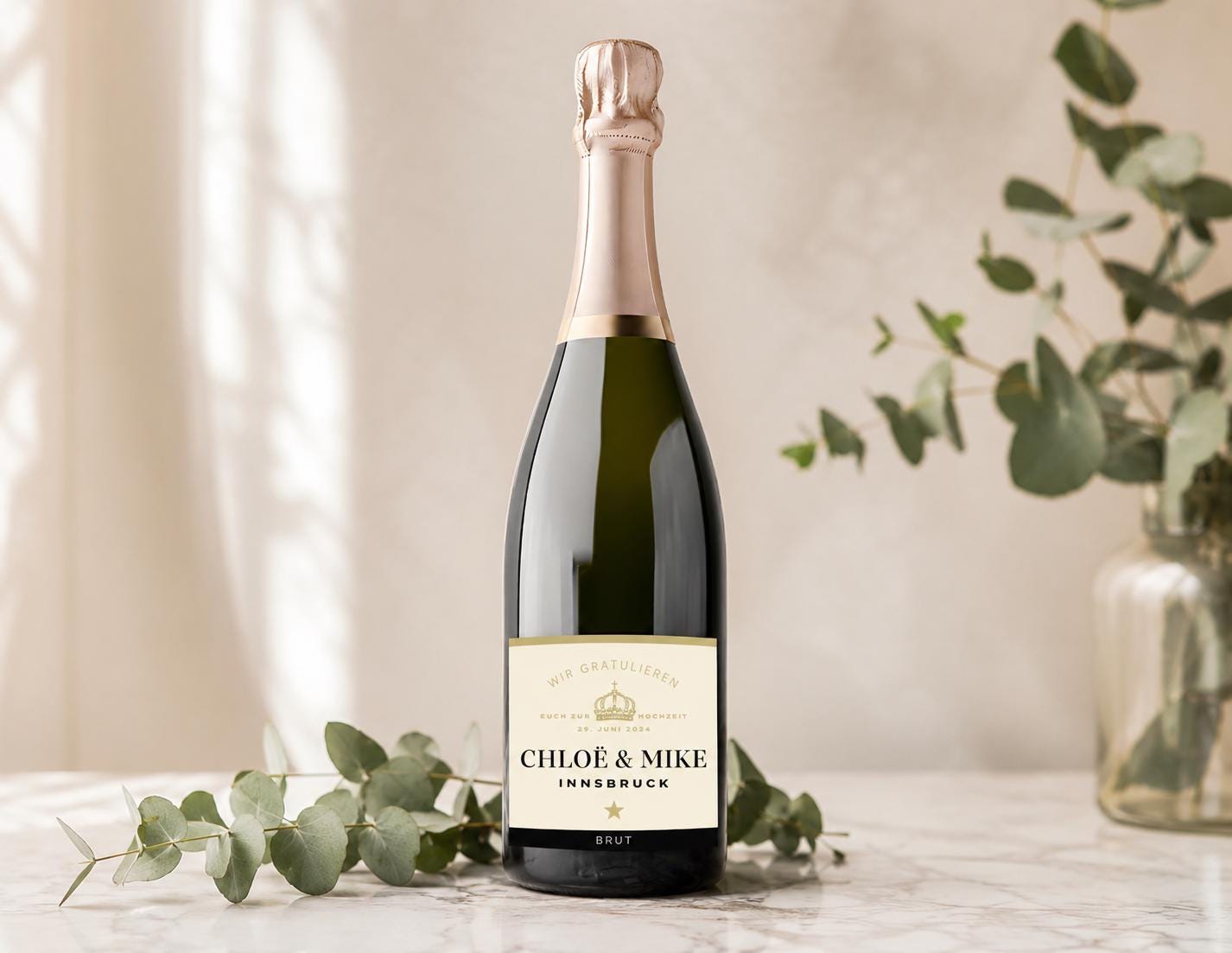 Personalisiertes Etikett Champagnerflasche | Hochzeit, Verlobung, Abitur, Schwangerschaft, Paten fragen | Flaschenetikett Ankündigung Geburt