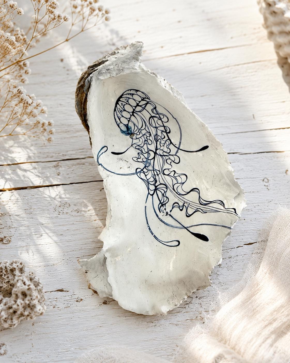 Austernschalen | Austern handgemalt | Schmuckschale | Trauringe | handbemalte Oyster | Ringschale