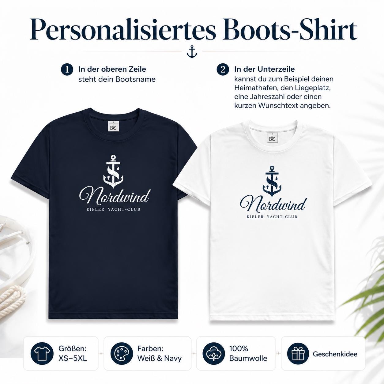 Personalisierbares Boots-Shirt mit Bootsname – Geschenkidee für Segler, Skipper & Bootsliebhaber