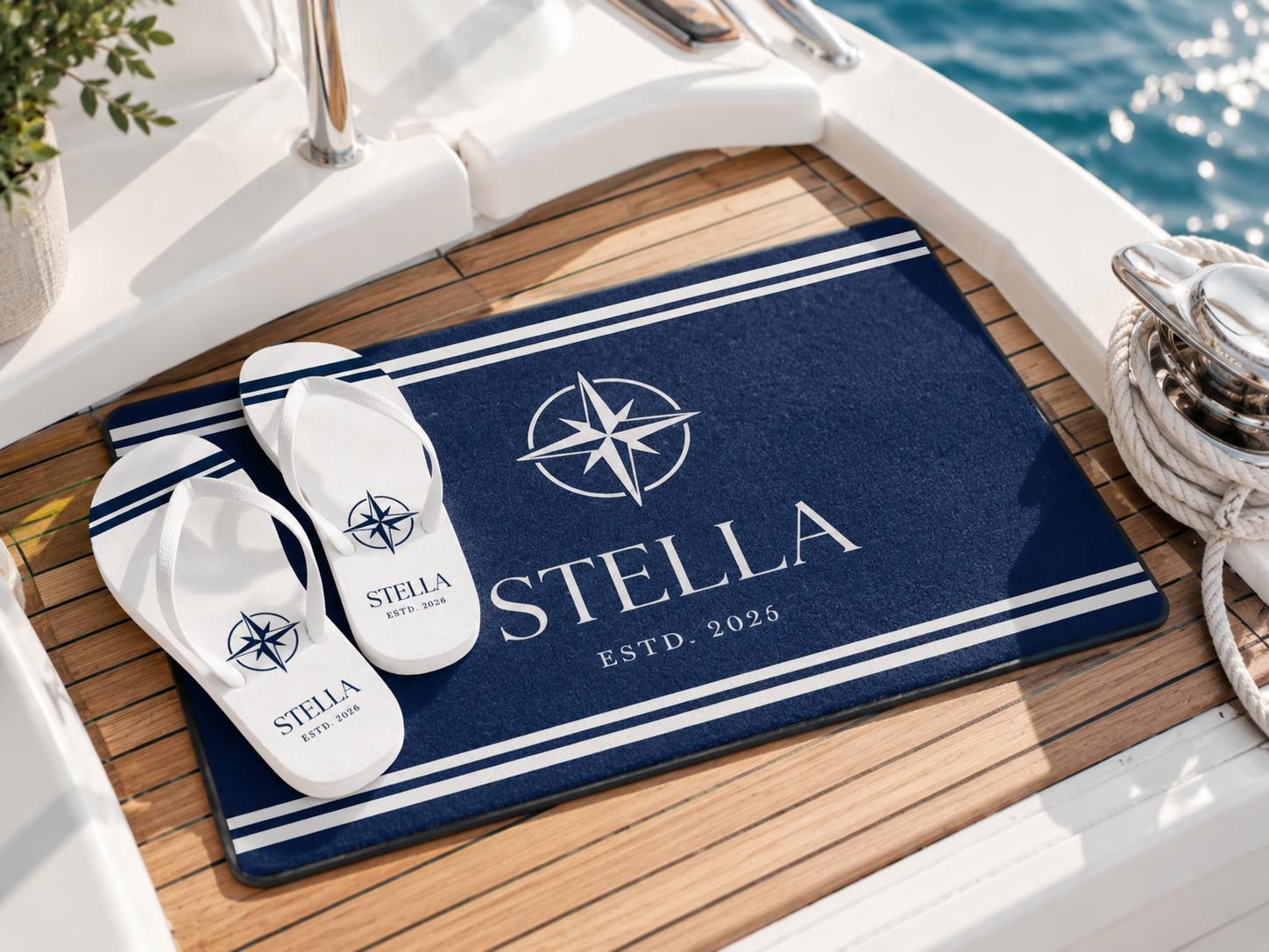 Personalisierte Flip-Flops mit Bootsname – maritime Badelatschen für Boot, Strand & Urlaub | Yacht Geschenk | Segelurlaub