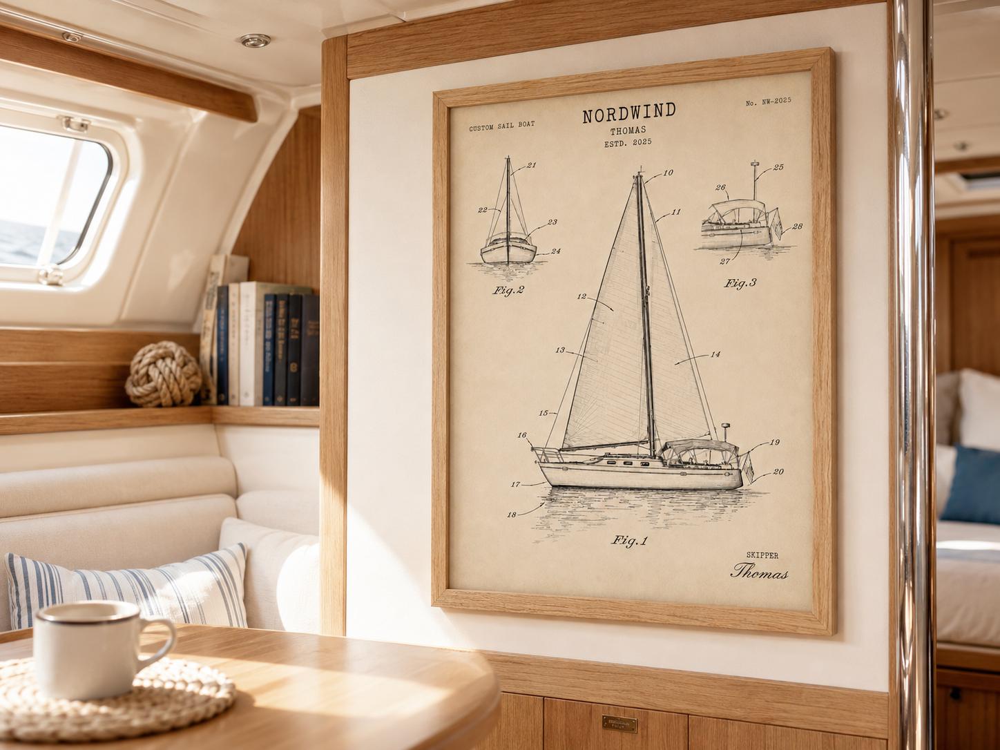 Personalisiertes Boot Poster nach Foto – Vintage Patent Poster deines eigenen Bootes, Geschenk für Skipper, Segler & Bootsbesitzer