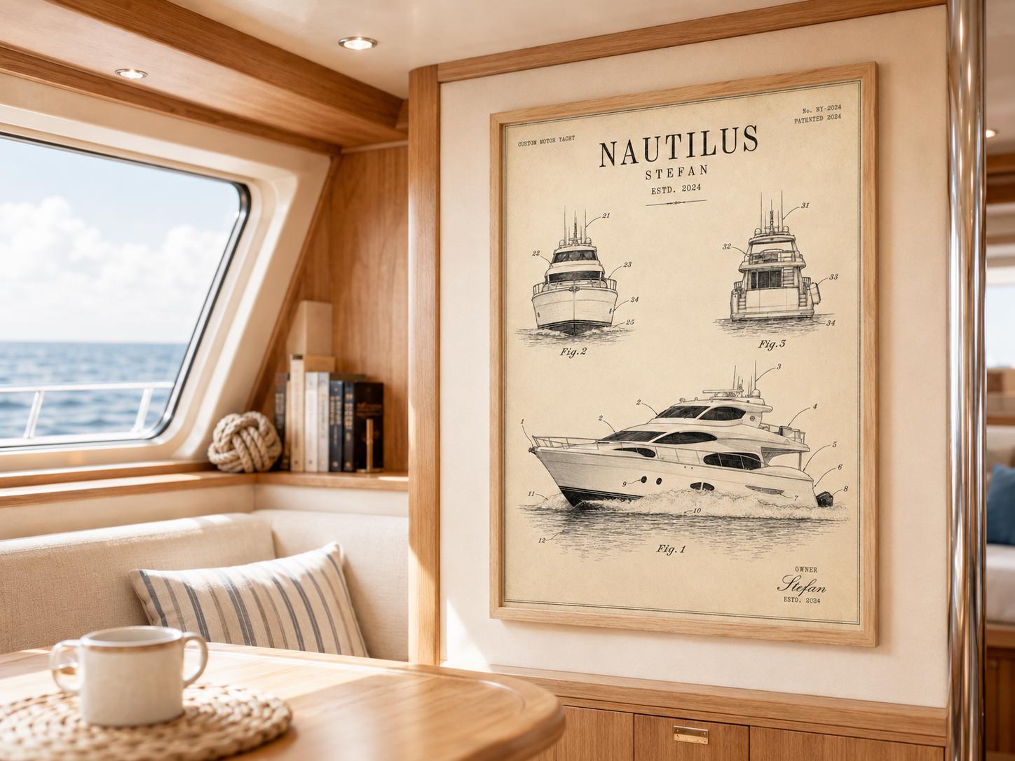 Personalisiertes Boot Poster nach Foto – Vintage Patent Poster deines eigenen Bootes, Geschenk für Skipper, Segler & Bootsbesitzer