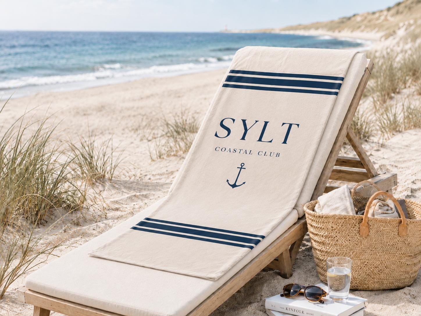 Beach Handtuch "Sylt" | beiges Badehandtuch mit Streifen und Anker | Maritime Badehandtücher in 3 Größen