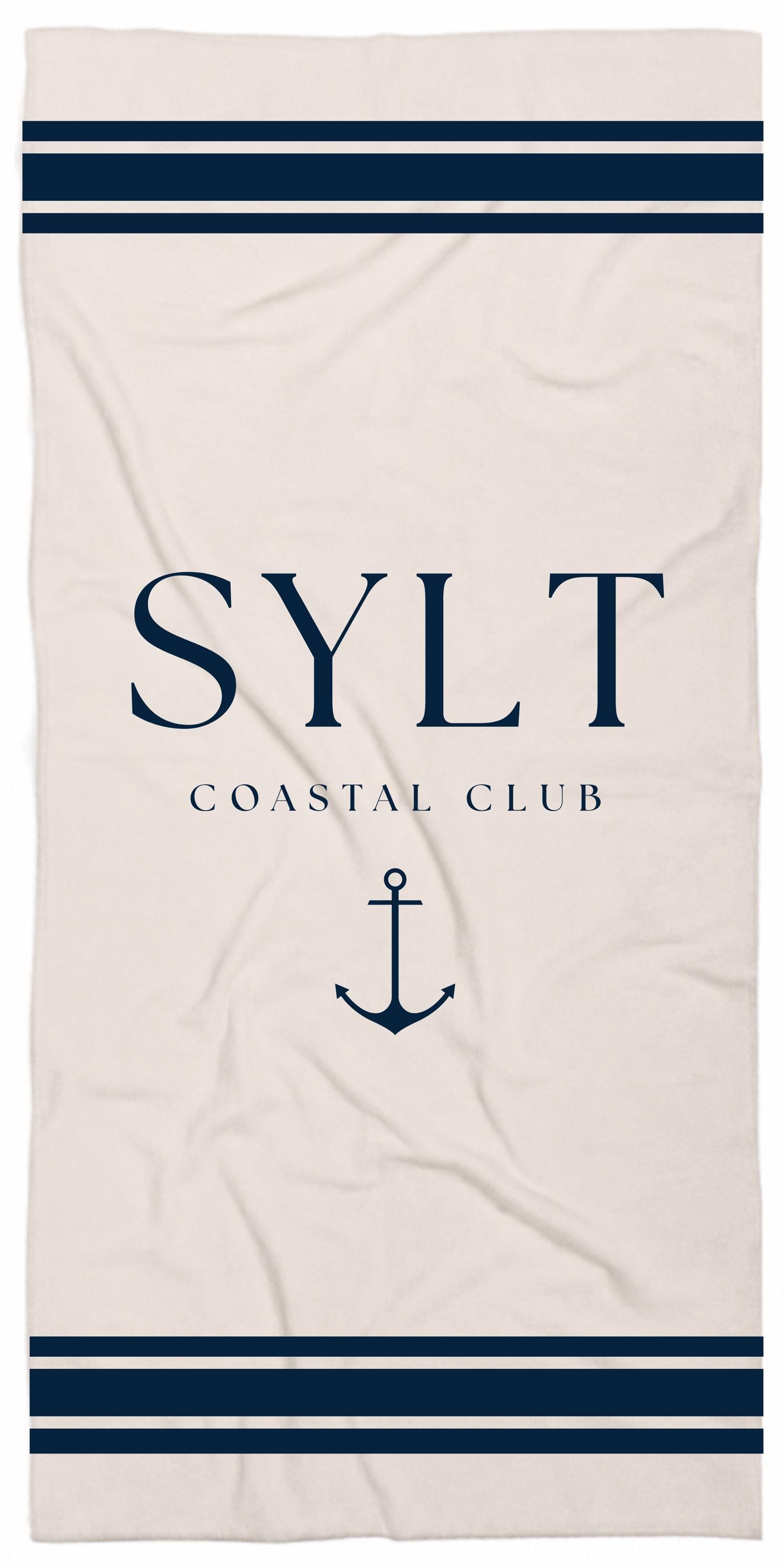 Beach Handtuch "Sylt" | beiges Badehandtuch mit Streifen und Anker | Maritime Badehandtücher in 3 Größen