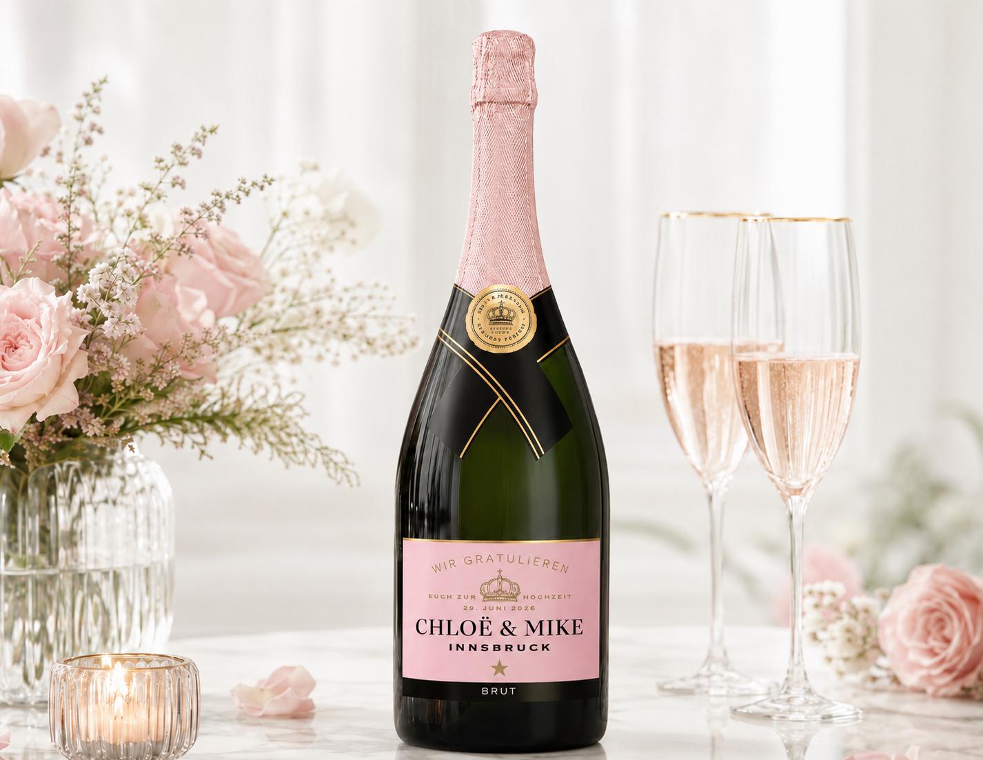 Personalisiertes Etikett Champagnerflasche | Hochzeit, Verlobung, Abitur, Schwangerschaft, Paten fragen | Flaschenetikett Ankündigung Geburt