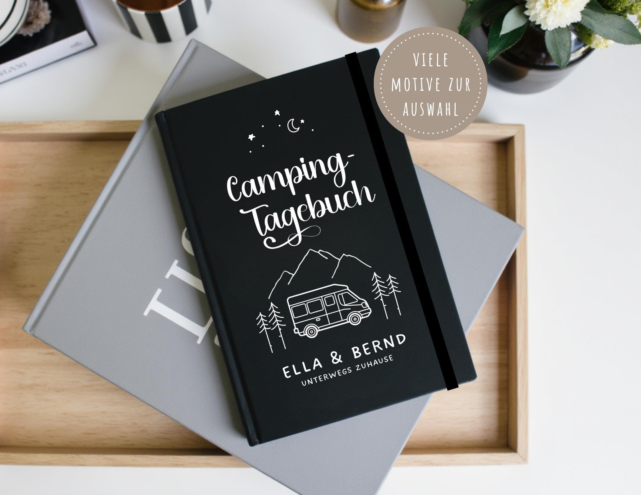 Camping Tagebuch | weißes Notizbuch | Personalisierung | Logbuch für Camper | A5 liniert | anpassbar Name, Titel, Headline