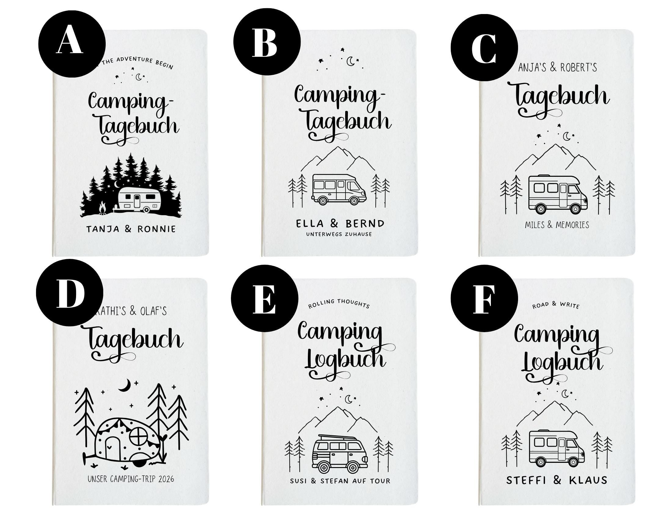 Camping Tagebuch | weißes Notizbuch | Personalisierung | Logbuch für Camper | A5 liniert | anpassbar Name, Titel, Headline