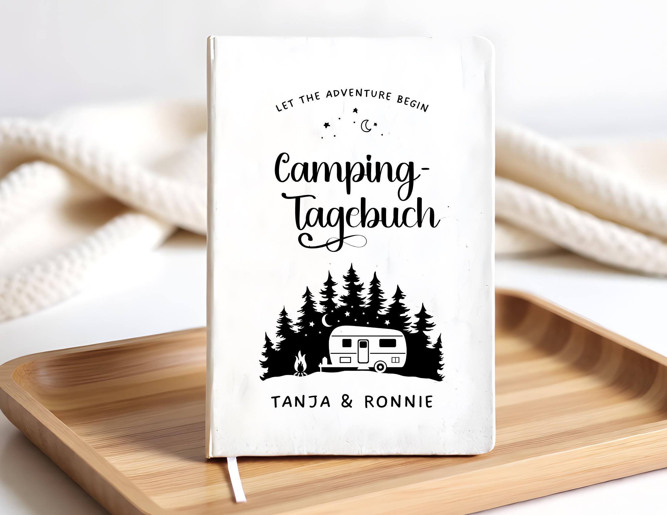 Camping Tagebuch | weißes Notizbuch | Personalisierung | Logbuch für Camper | A5 liniert | anpassbar Name, Titel, Headline
