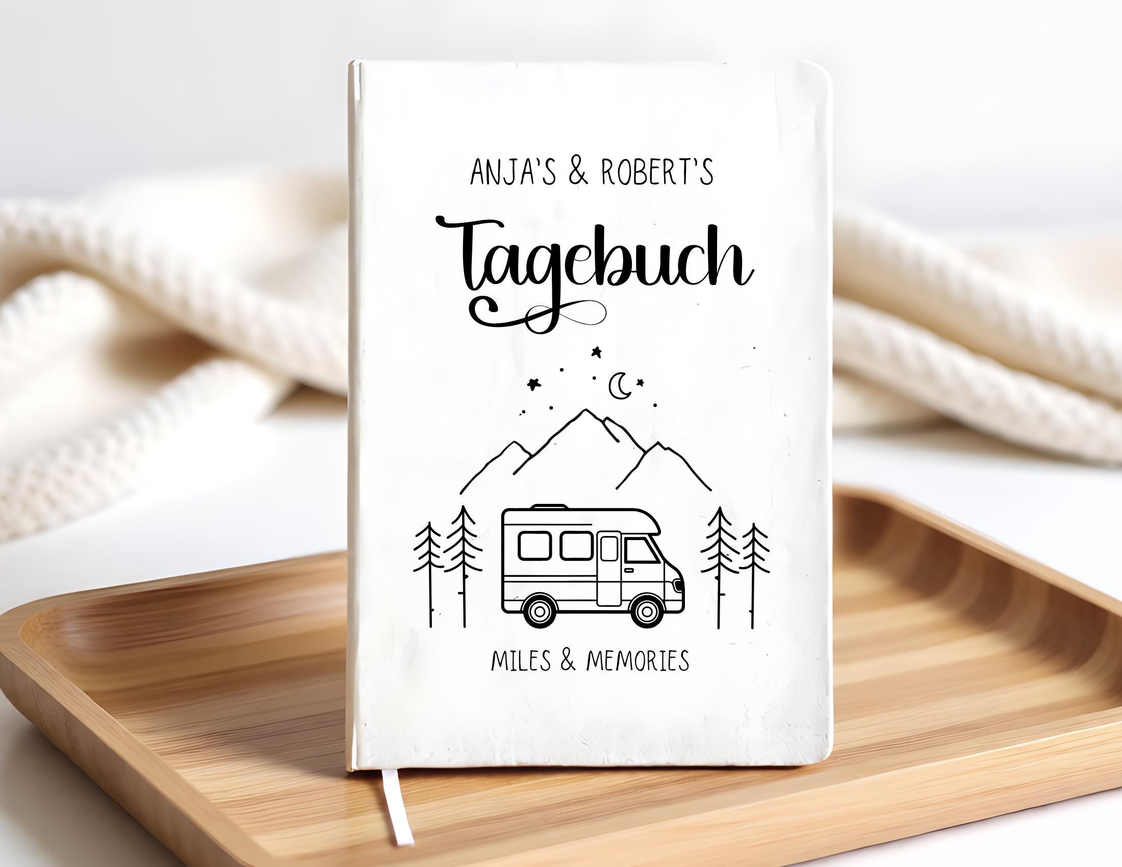 Camping Tagebuch | weißes Notizbuch | Personalisierung | Logbuch für Camper | A5 liniert | anpassbar Name, Titel, Headline