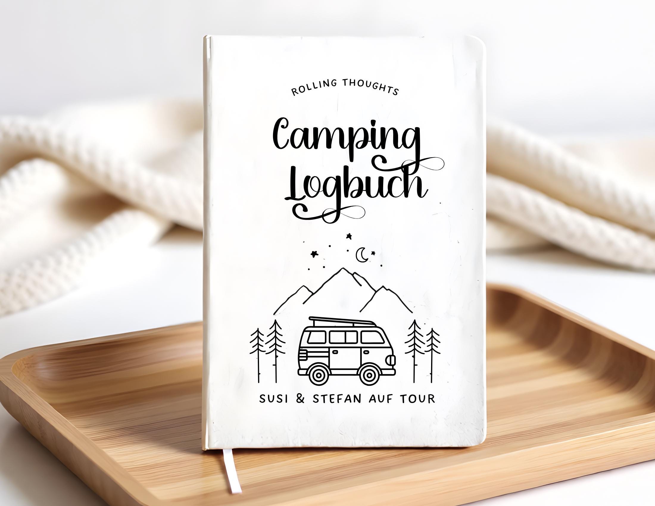 Camping Tagebuch | weißes Notizbuch | Personalisierung | Logbuch für Camper | A5 liniert | anpassbar Name, Titel, Headline