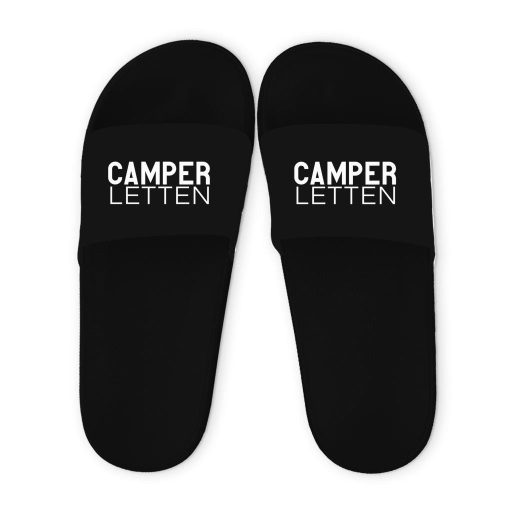 Camper Letten | Badelatschen für Campingplatz und Urlaub | schwarze Schlappen für Camper, Badeschuhe für Dusche, Strand, Schwimmbad | unisex