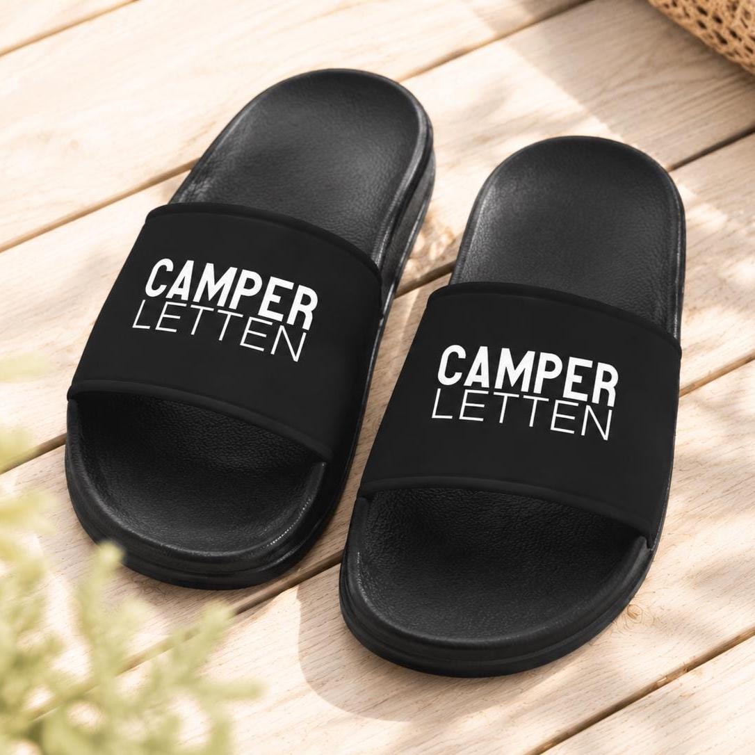 Camper Letten | Badelatschen für Campingplatz und Urlaub | schwarze Schlappen für Camper, Badeschuhe für Dusche, Strand, Schwimmbad | unisex