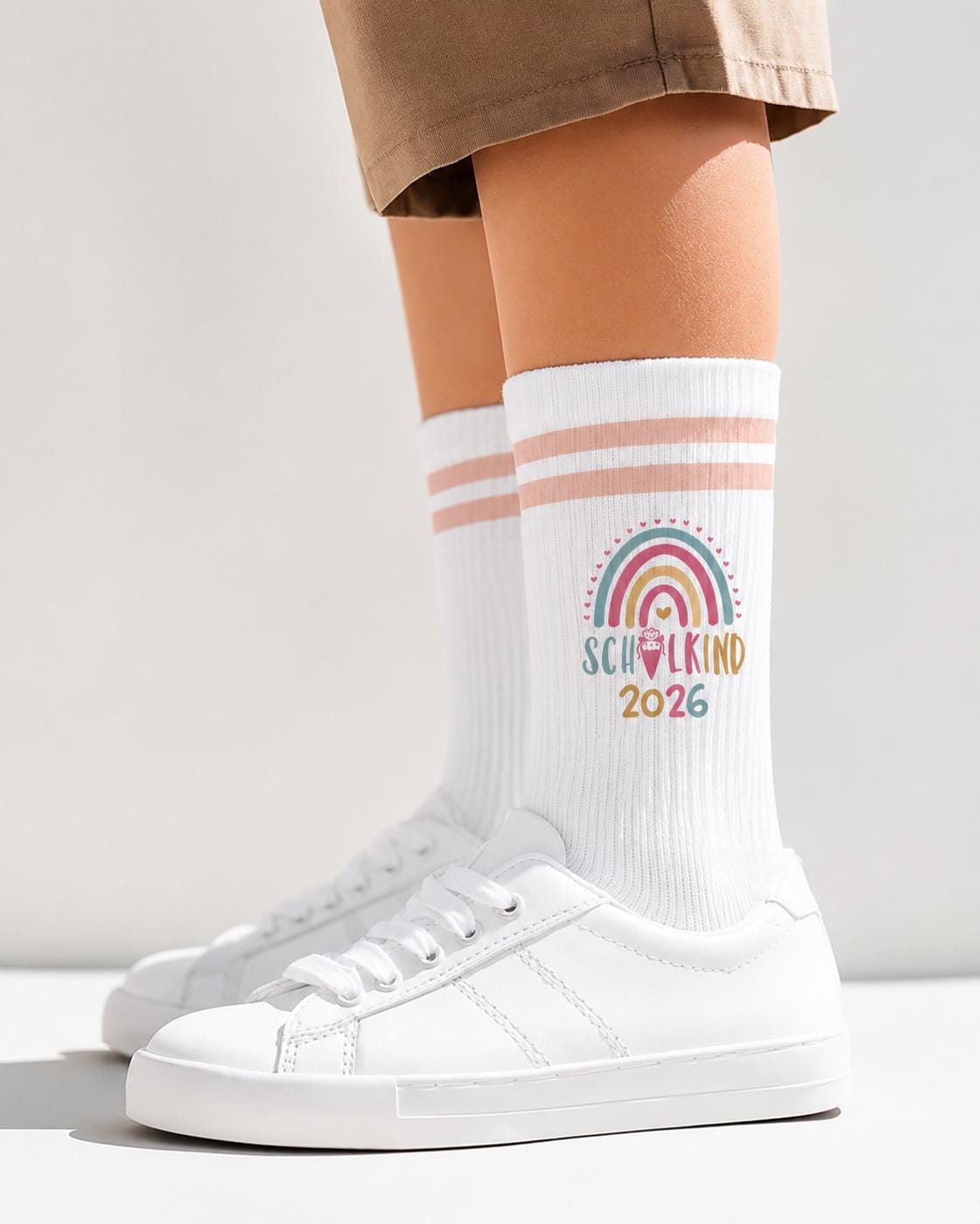 Personalisierbare Schulkind 2026 Socken mit Streifen, Einschulung Geschenk Mädchen Junge, bunte Socken, Geschenk Einschulung, Bio-Baumwolle