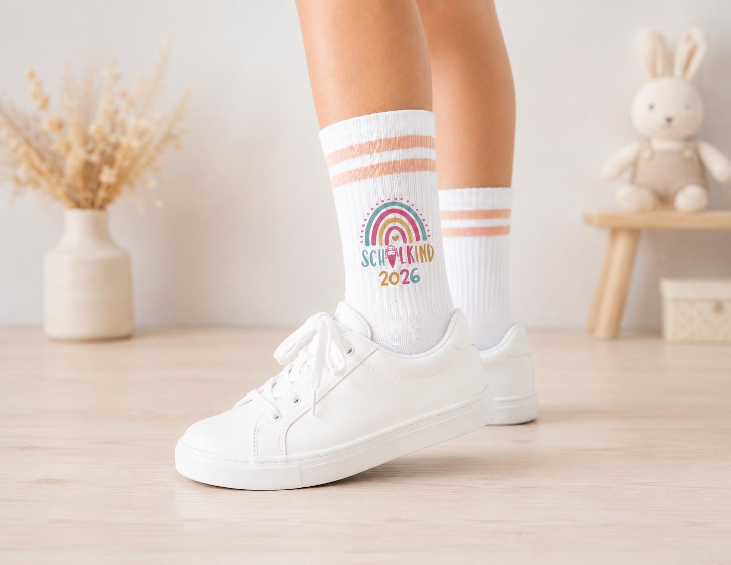 Personalisierbare Schulkind 2026 Socken mit Streifen, Einschulung Geschenk Mädchen Junge, bunte Socken, Geschenk Einschulung, Bio-Baumwolle