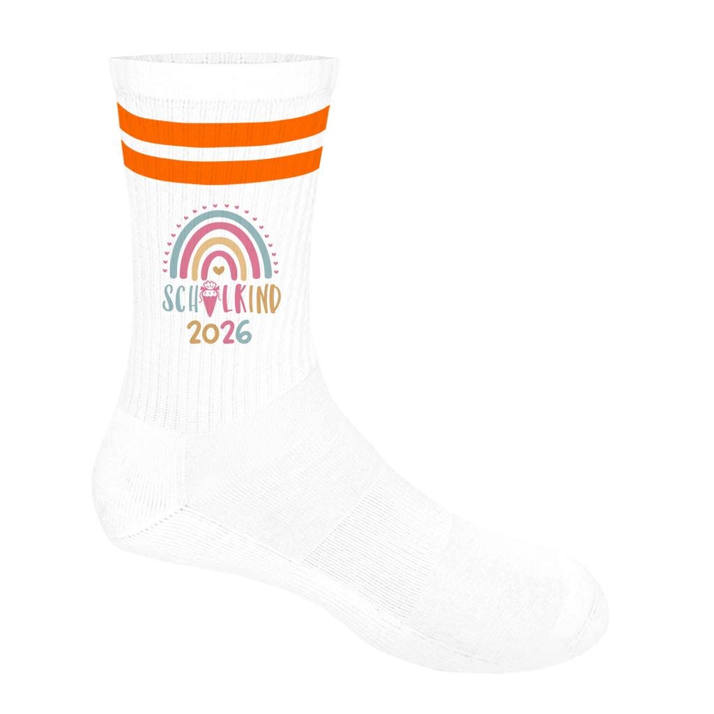 Personalisierbare Schulkind 2026 Socken mit Streifen, Einschulung Geschenk Mädchen Junge, bunte Socken, Geschenk Einschulung, Bio-Baumwolle